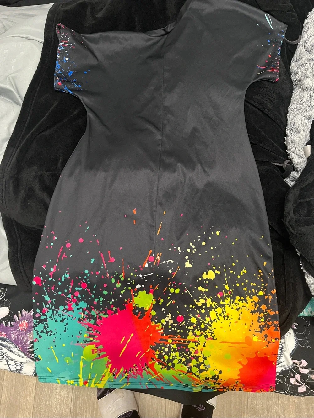 Kids Black Dress with Vibrant Paint-Splash Design